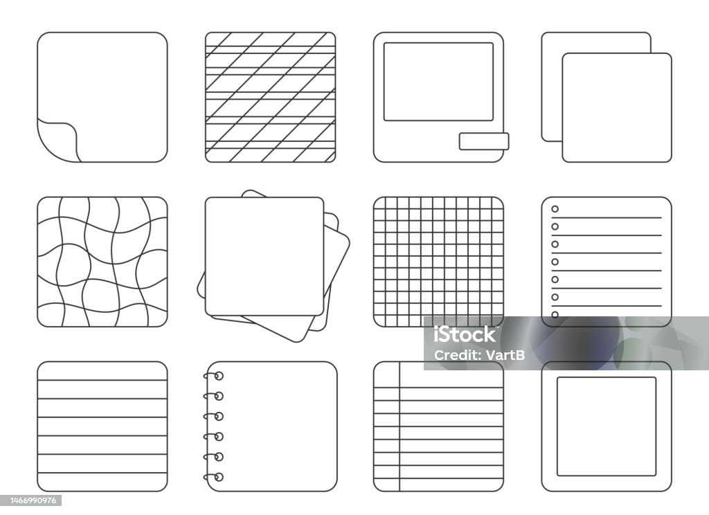 Paper Note Sticker Square Notepad Black Line Set Stock Illustration ...