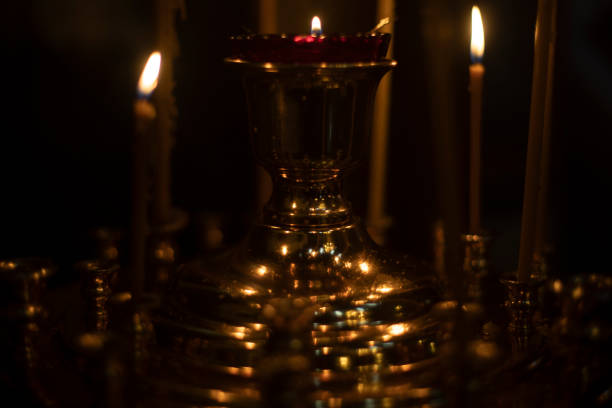 istock Candles in Church. Details of rite. Religious object. 1466991497