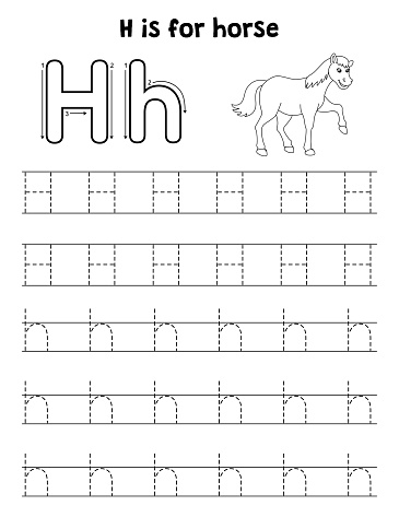Walking Horse Animal Tracing Letter Abc Coloring H Stock Illustration ...