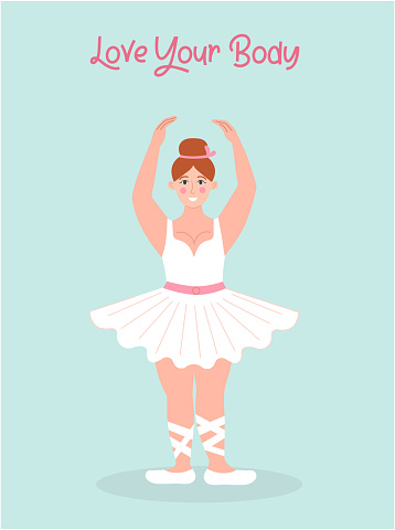 at body positive girl ballerina in a pack and pointe shoes follows her dream