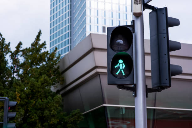 istock Post with traffic lights in city, space for text 1466997058