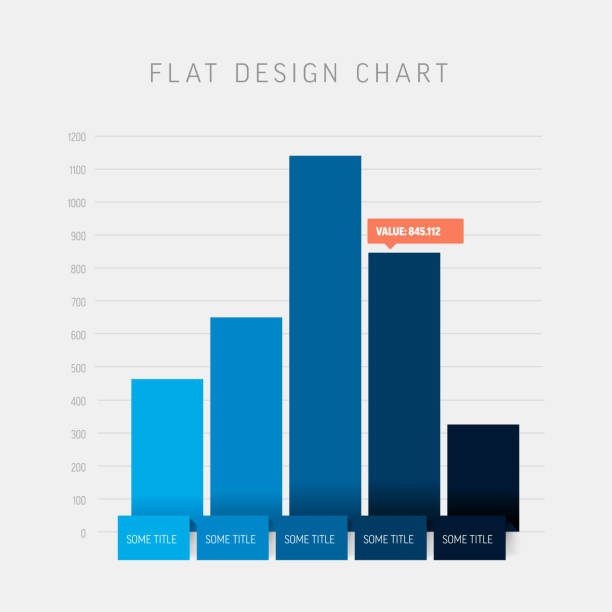 illustrations, cliparts, dessins animés et icônes de vector flat design statistiques colonnes bleues graphique infographie - diagramme en bâtons