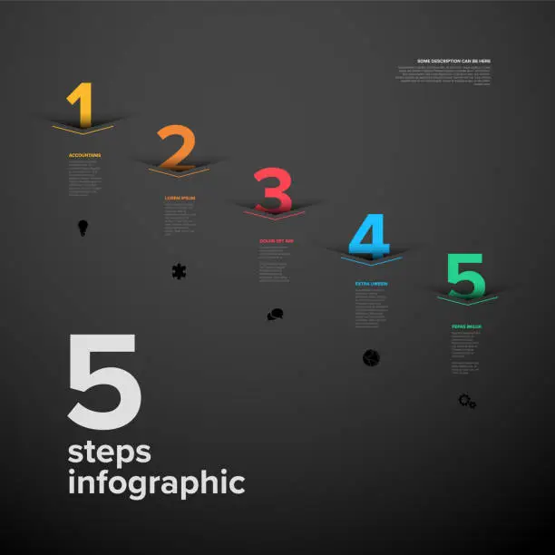 Vector illustration of Vectordark  progress five diagonal steps template