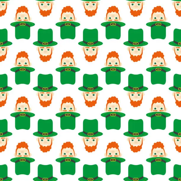Vector illustration of St patrick man. Party decoration. Funny St. Patrick's leprechaun. Party invitation. Vector seamless design. Traditional design.