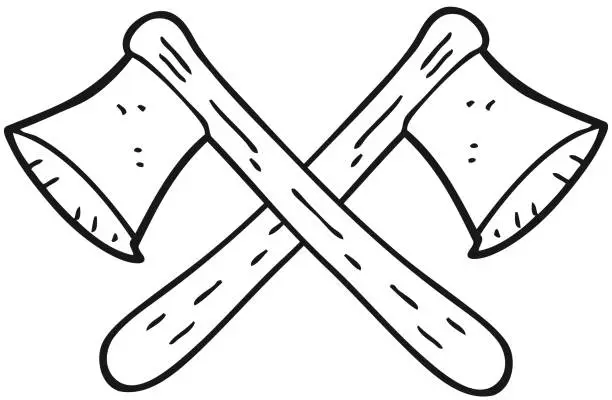 Vector illustration of freehand drawn black and white cartoon crossed axes