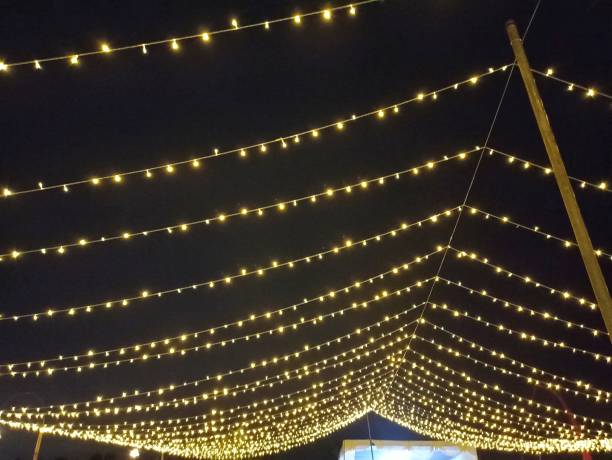 istock decoration lights at a wedding with a garden theme at night 1467000572