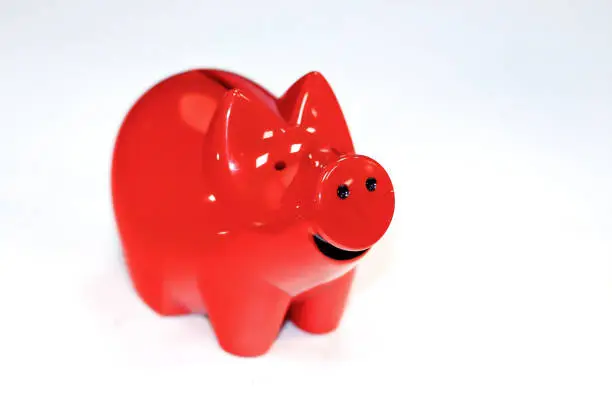 Piggy bank in red colored with white background
