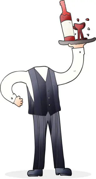 Vector illustration of freehand drawn cartoon headless waiter (add own photos)