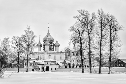 Resurrection Cathedral of the Resurrection male monastery in the ancient town of Uglich, Russia. Golden Ring or Russia