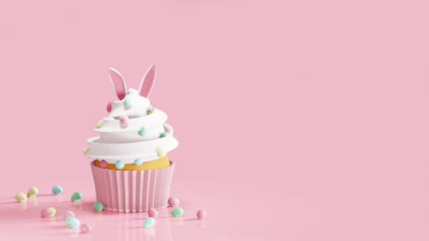 istock Easter cupcake decorated bunny ears and egg candies. 3D render 1467008429