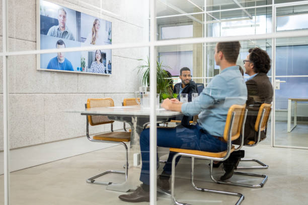 istock Corporate workers online communication with remote team in web conference meeting 1467012426