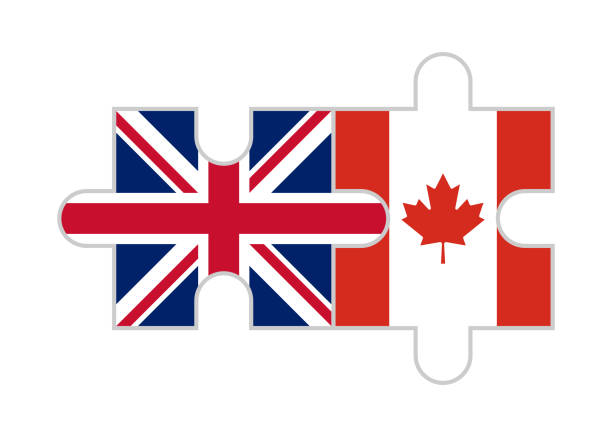 illustrations, cliparts, dessins animés et icônes de pièces de puzzle de drapeaux du royaume-uni et du canada. illustration vectorielle isolée sur fond blanc - puzzle europe jigsaw piece flag