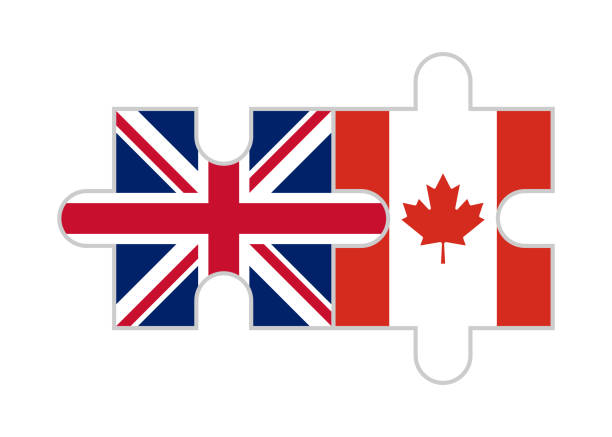 кусочки пазлов флагов великобритании и канады. векторная иллюстрация, изолированная на белом фоне - vector british flag english flag white stock illustrations