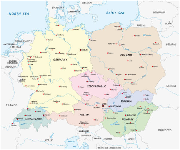 wektorowa mapa państw europy środkowej - polska mapa stock illustrations