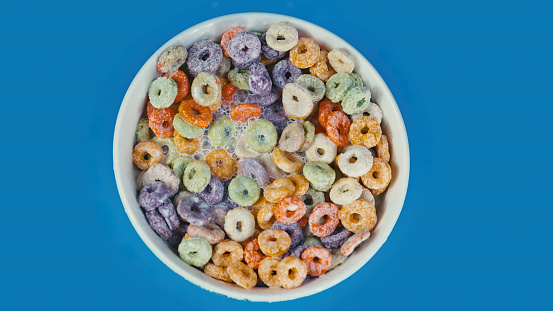 Macro shot of colorful cereal hoops