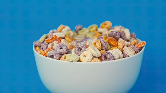 Macro shot of colorful cereal hoops