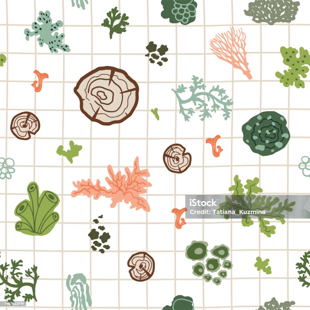 Moss Pattern Pat Moss Pattern Green Forest Mosses Lichens Stump Seamless Pattern ...