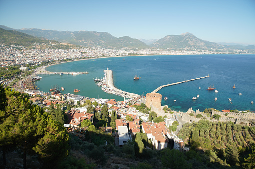 Aerial View of Alanya Town in Antalya City, Turkiye