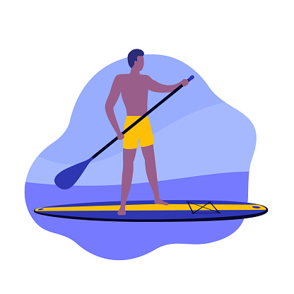 Man on a sup board with a paddle, vector art