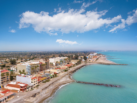 Playa de Nules Beach in Castellon aerial skyline by Mediterranean sea of Spain