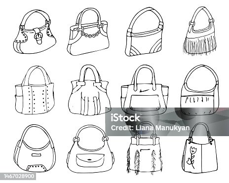 istock Collection of 12 vector illustrations of female bags 1467028900