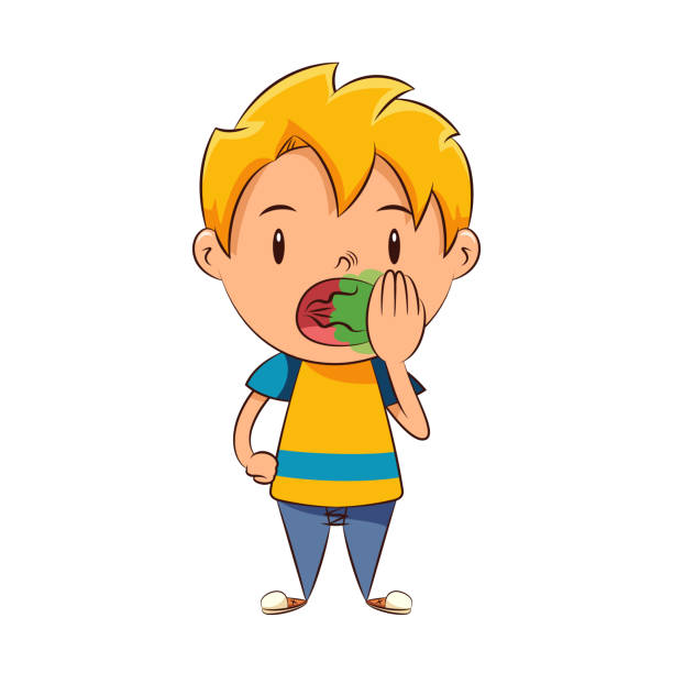 Kid bad breath, halitosis, unpleasant smell, gesture child, bad, breath, halitosis, unpleasant, smell, disgusting, expression, cute, kid, check, gesture, one, young, man, person, cartoon, character, vector, illustration, isolated, white, background, oral, hygiene, problem clip art of a yuck mouth stock illustrations