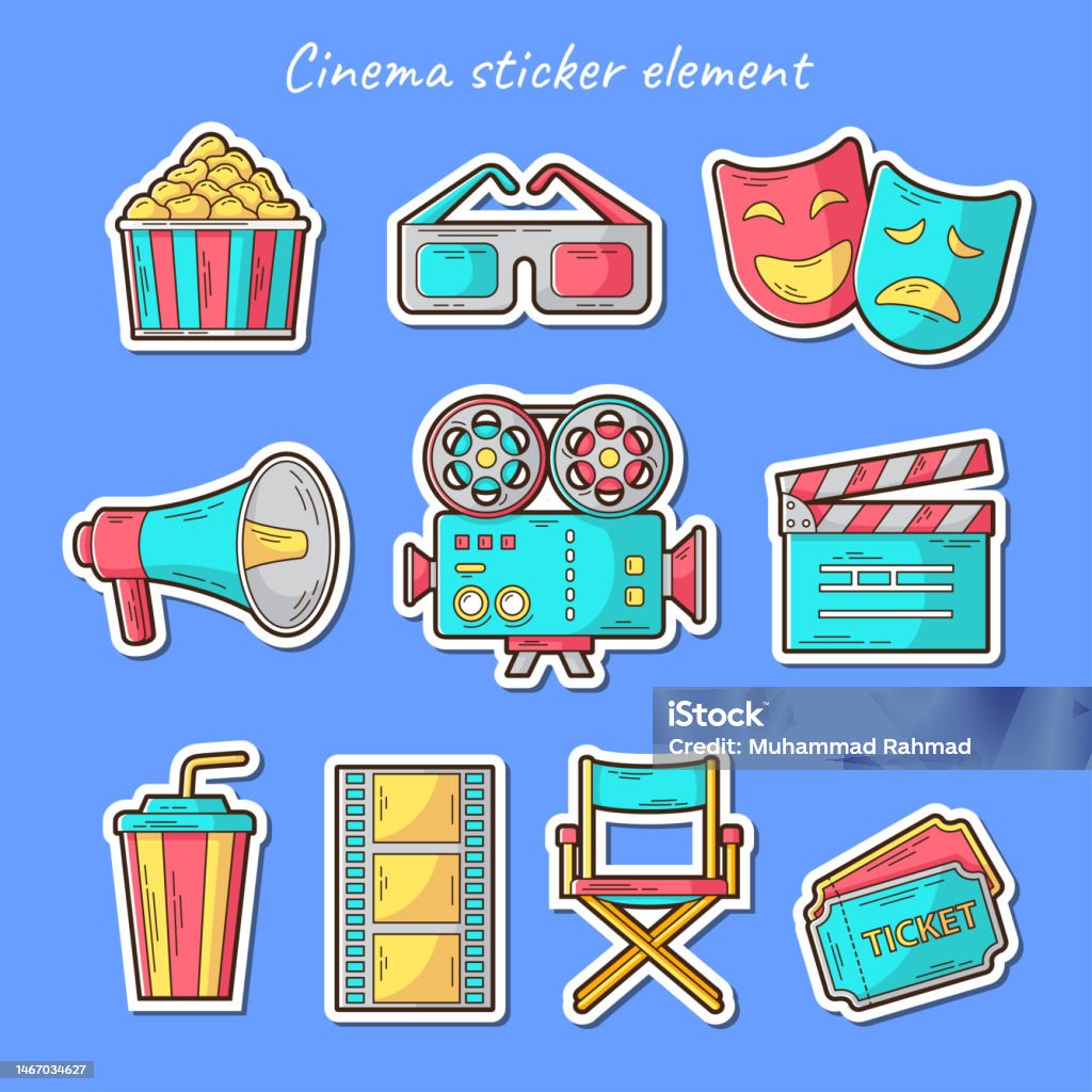 Movie Sticker Elements Cinema Sticker Elements Collection Stock Illustration - Download Image ...