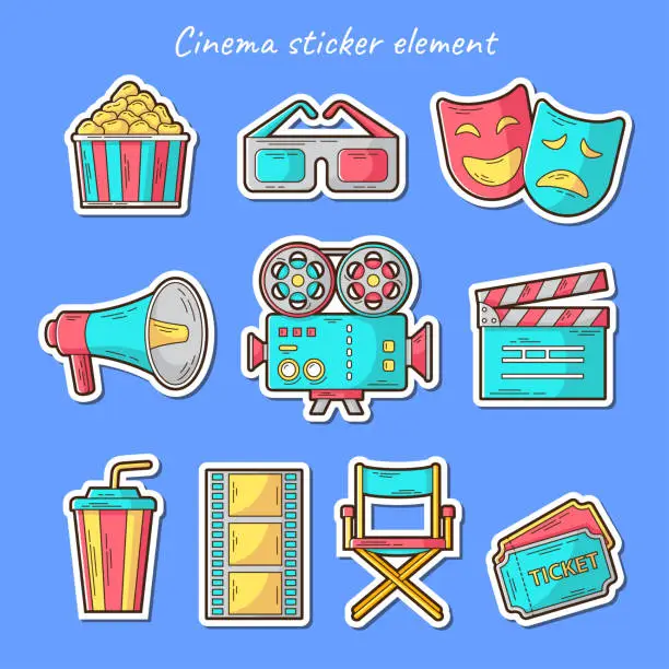 Vector illustration of Cinema sticker elements collection