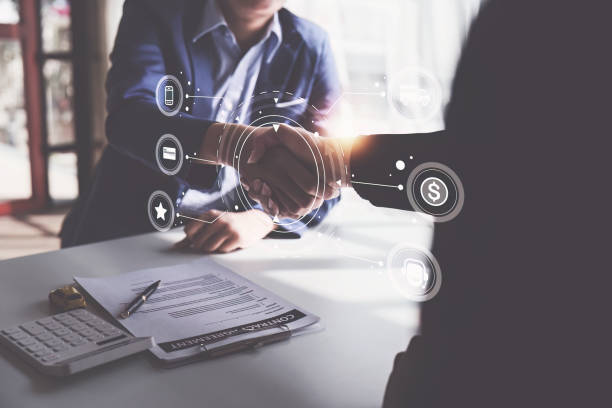 Close up Agency shaking hand for loan credit financial, lease and rental concept Close up Agency shaking hand for loan credit financial, lease and rental concept. b2b sales stock pictures, royalty-free photos & images