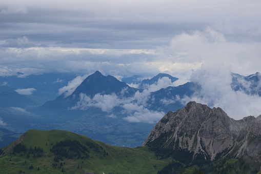 Giswilerstock and Stanserhorn on a rainy summer day.