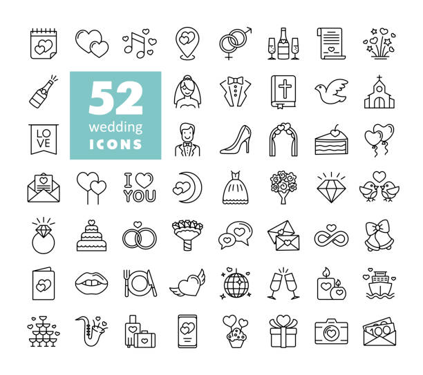 svatba, svatba, svatba izolovaná sada ikon vektoru - svatba stock ilustrace