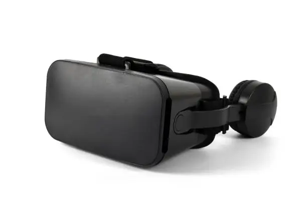 Photo of Vr headset virtual reality technology device on white background