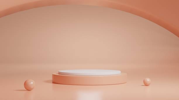 istock Podium 3D on brown backdrop.Product display presentation.Abstract scene cream color background.white stand.Pedestal product on Minimal scene.Geometric platform show cosmetic product, mockup.3D render 1467059179