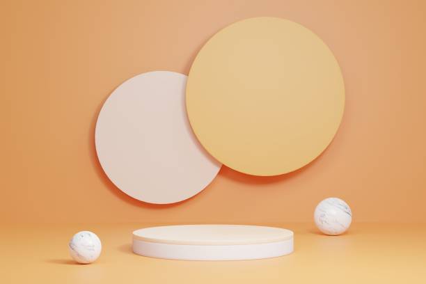 istock Podium 3D on brown backdrop.Product display presentation.Abstract scene yellow background.wooden stand.Pedestal product Minimal scene.Geometric platform show cosmetic product, mockup,Marble.3D render 1467059305