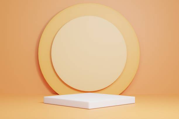 istock Podium 3D on brown backdrop.Product display presentation.Abstract scene yellow background.white stand.Pedestal product on Minimal scene.Geometric platform show cosmetic product, mockup.3D rendering 1467059308