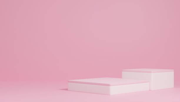 istock Podium 3D on pink backdrop.Product display presentation.Abstract scene background.Realistic square stand.Pedestal product on Minimal scene.Geometric platform show cosmetic product, mock up.3D render 1467060508