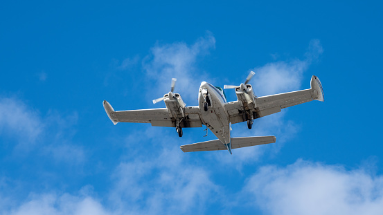 Chino, California,USA- May 3,2015. Vintage WWII Japanese torpedo airplane flying at 2015 Planes of Fame Air Show in Chino, California.  The 2015 Planes of Fame Air Show features 3 days of vintage and modern military airplanes performing in the air and many static aircraft for the public to view.