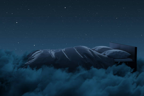 istock 3D rendering of cozy bed over fluffy clouds at night 1467071518