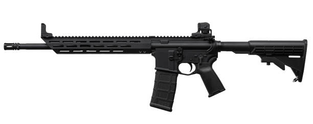 istock Modern automatic rifle isolated on white background. Weapons for police, special forces and the army. Automatic carbine with mechanical sights. Assault rifle on white back. 1467077589