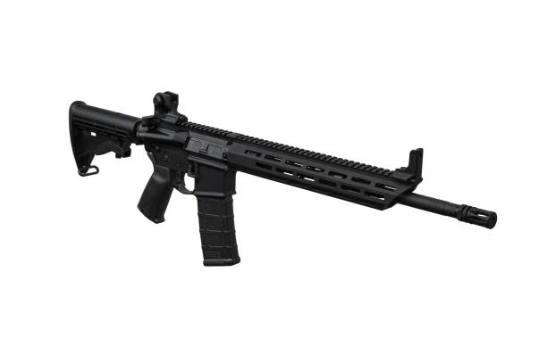 istock Modern automatic rifle isolated on white background. Weapons for police, special forces and the army. Automatic carbine with mechanical sights. Assault rifle on white back. 1467077592