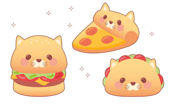 Kawaii Cat Bread Bun Cheeseburger Taco Pizza Cartoon Cute Cat