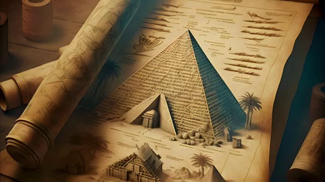 An ancient Egyptian scroll showing the blueprints on building the pyramids. Looping