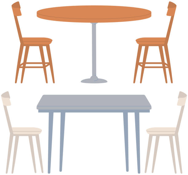 stół z krzesłami, meblami i elementami wnętrza. organizacja miejsca spotkania lub terminu - vehicle interior restaurant bar bar counter stock illustrations