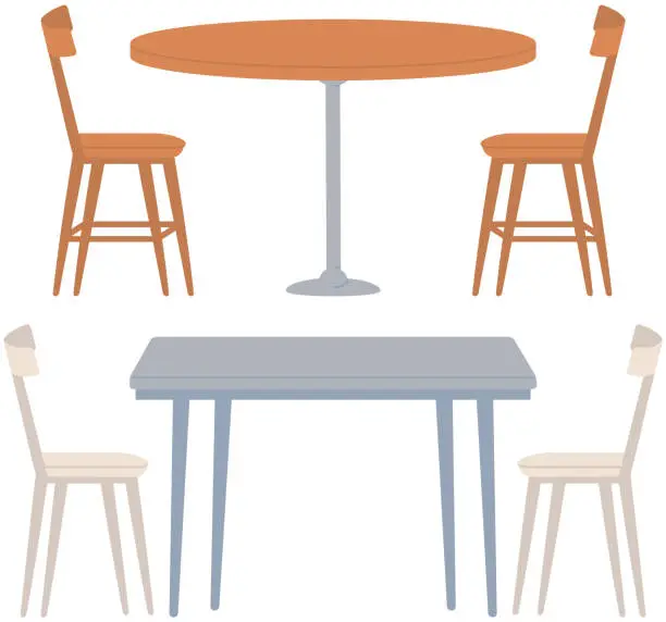 Vector illustration of Table with chairs, furniture and interior elements. Organization of place for meeting or date