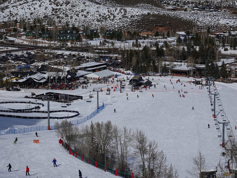 Distant winter view from above of Buttermilk  Ski Resort, Aspen, Colorado.
