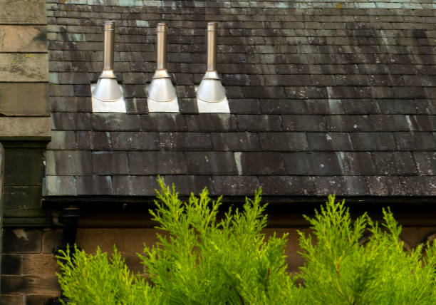 istock three metal chimneys on the roof 1467096823