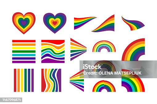 istock Set of colored rainbows, hearts and waves. Colorful lines, stripes for lgbt, Pride Month. Rainbow colored illustrations. 1467096874