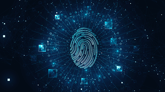 Fingerprint Biometric Authentication Button. Digital Security Concept