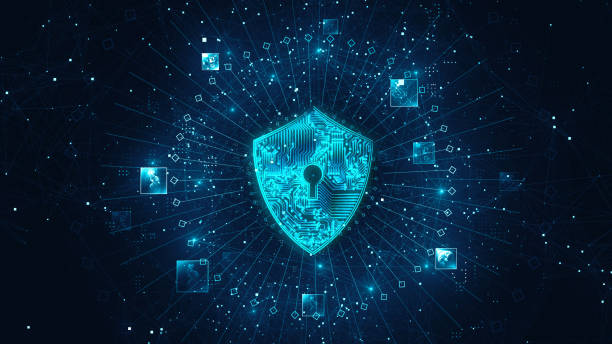 istock Lock Icon cyber security of digital data network protection. High speed connection data analysis. Technology data network conveying connectivity background concept. 1467104415