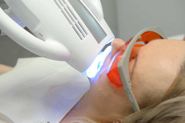 istock close-up of a woman's face under the apparatus Beyond Poluse Plus Advanced Whitening System with Dental UV Laser Whitening Device in glasses protective against ultraviolet whitening teeth 1467107415